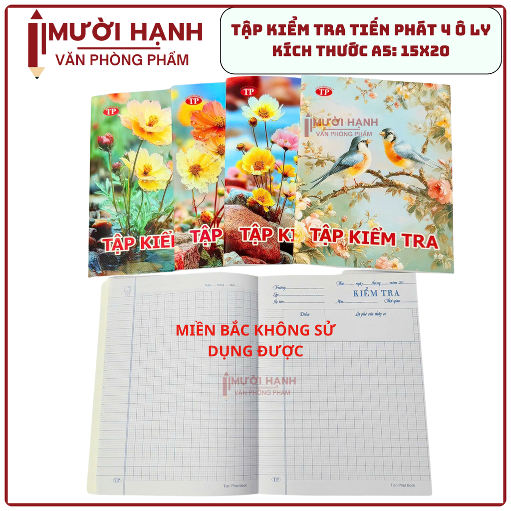 Tập KIỂM TRA Tiến Phát 4 Ô Ly DL 80Gms (200 Quyển/ Cây)