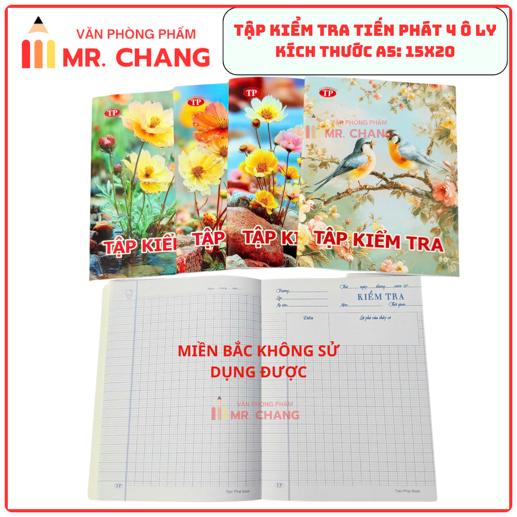 Tập KIỂM TRA Tiến Phát 4 Ô Ly DL 80Gms (200 Quyển/ Cây)