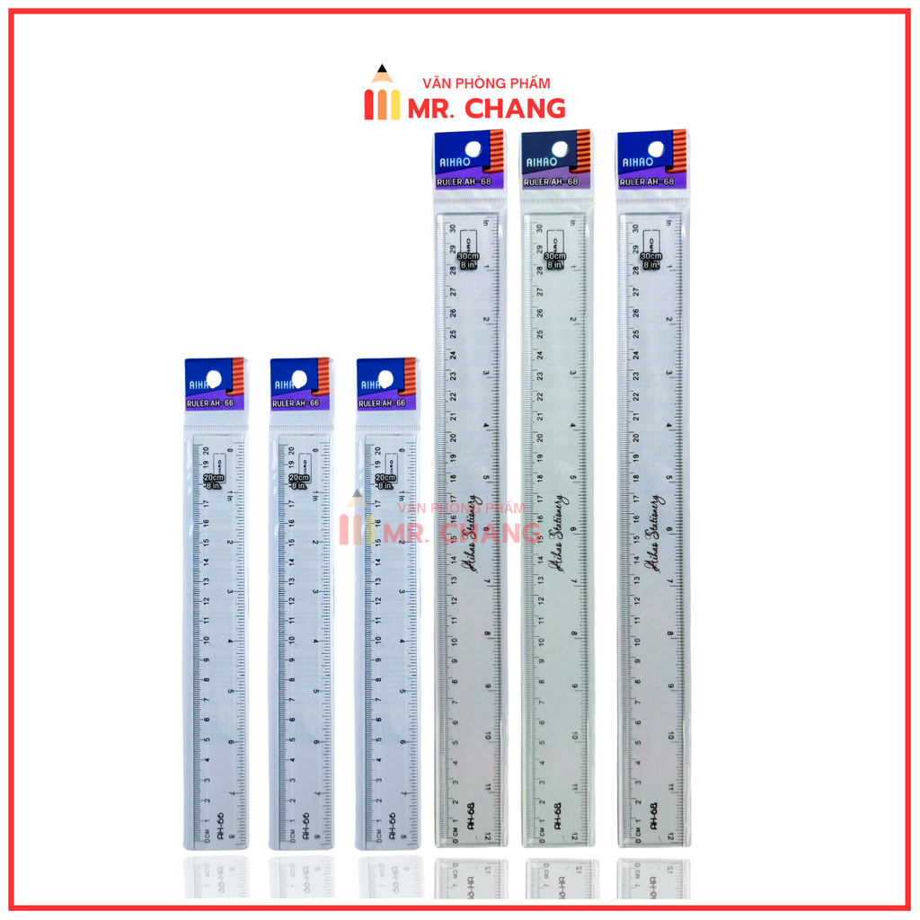 Thước Nhựa Cứng Aihao AH66 AH68 (48 Cây/ Hộp; 30 Hộp/Thùng)