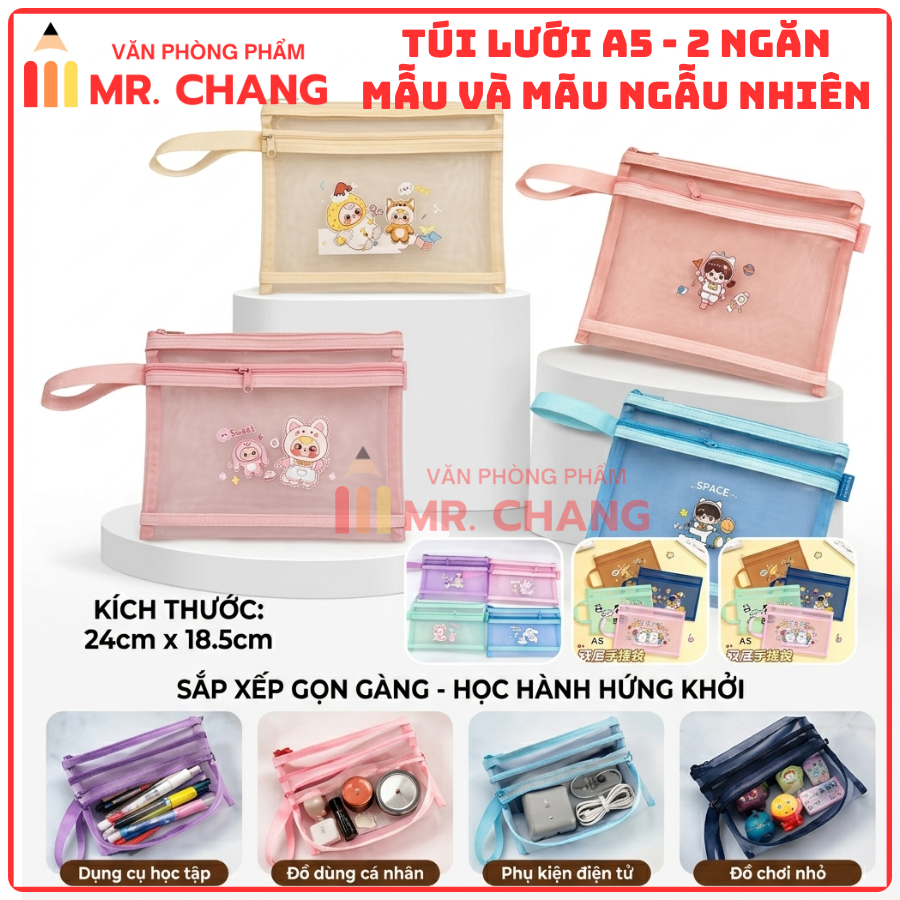 Túi Lưới 2 Ngăn Có Hình A5 (12 Cái/ Bịch; 80 Bịch/ Thùng)