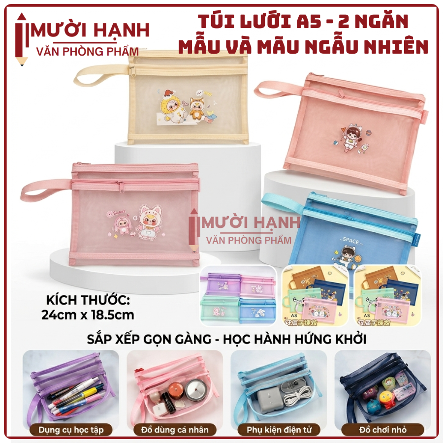 Túi Lưới 2 Ngăn Có Hình A5 (12 Cái/ Bịch; 80 Bịch/ Thùng)