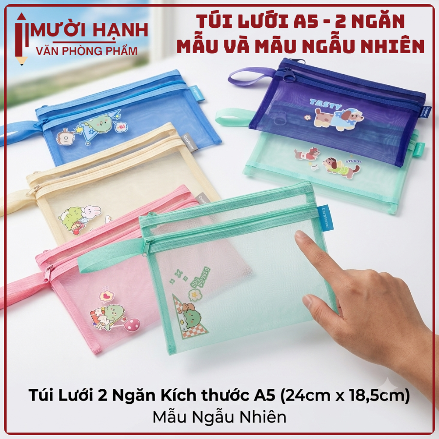 Túi Lưới 2 Ngăn Có Hình A5 (12 Cái/ Bịch; 80 Bịch/ Thùng)