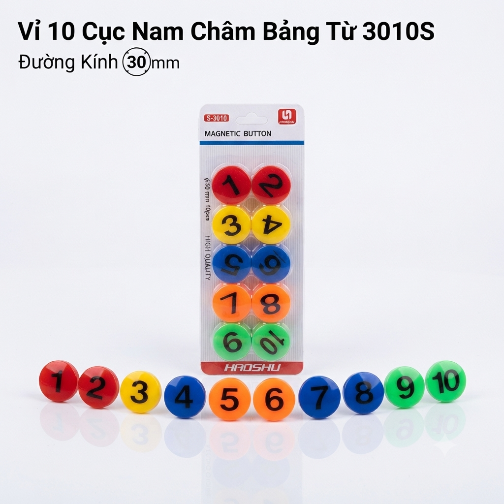 Nam Châm Bảng Từ Vỉ 10 Cục 3010S Đường Kính 30mm (10 Cục/Vỉ; 100 Vĩ/ Lốc; 400 Vĩ/ Thùng)