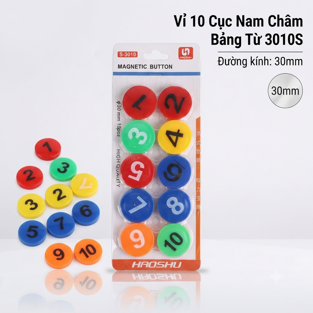 Nam Châm Bảng Từ Vỉ 10 Cục 3010S Đường Kính 30mm (10 Cục/Vỉ; 100 Vĩ/ Lốc; 400 Vĩ/ Thùng)