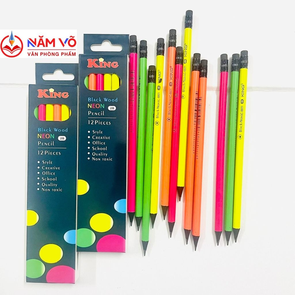 Bút Chì Gỗ Dạ Quang Có Gôm 8801 (12 Cây/ Hộp; 12 Hộp/ Lốc; 240 Hộp/ Thùng)