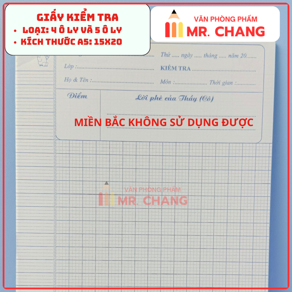 Giấy Kiểm Tra 4 Ô Ly và 5 Ô Ly (10 Tờ/ Xấp; 20 Xấp/ Lốc; 200 Xấp/ Thùng)