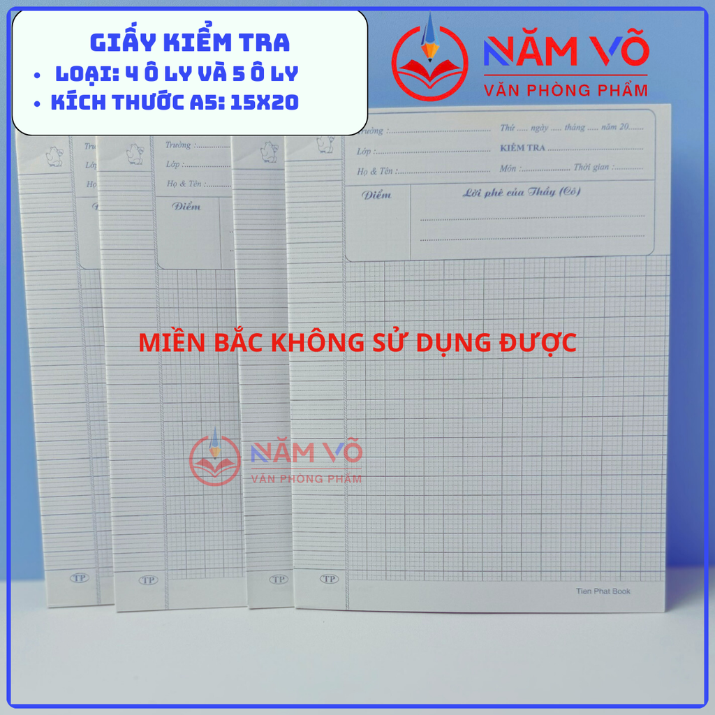 Giấy Kiểm Tra 4 Ô Ly và 5 Ô Ly (10 Tờ/ Xấp; 20 Xấp/ Lốc; 200 Xấp/ Thùng)