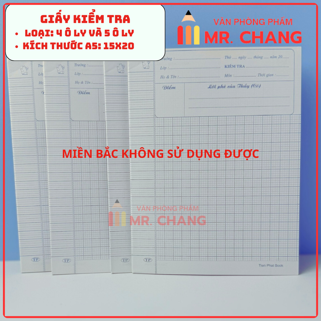 Giấy Kiểm Tra 4 Ô Ly và 5 Ô Ly (10 Tờ/ Xấp; 20 Xấp/ Lốc; 200 Xấp/ Thùng)