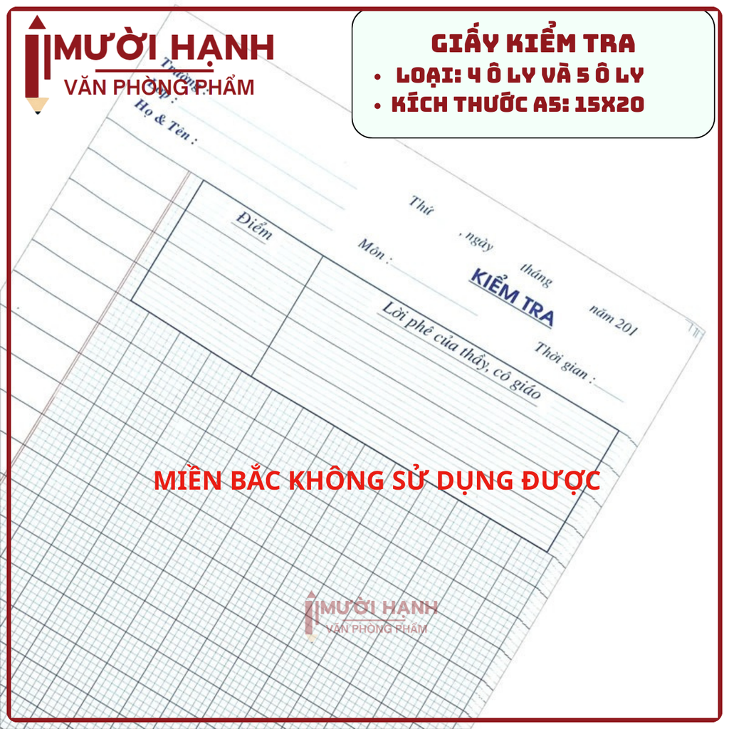 Giấy Kiểm Tra 4 Ô Ly và 5 Ô Ly (10 Tờ/ Xấp; 20 Xấp/ Lốc; 200 Xấp/ Thùng)