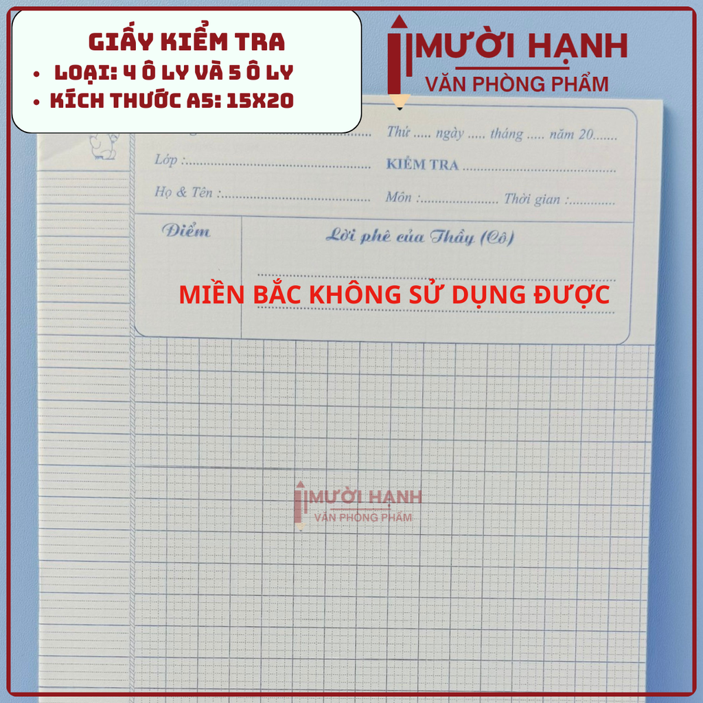 Giấy Kiểm Tra 4 Ô Ly và 5 Ô Ly (10 Tờ/ Xấp; 20 Xấp/ Lốc; 200 Xấp/ Thùng)