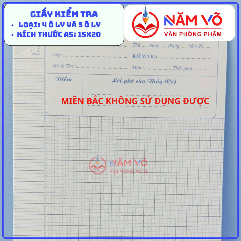 Giấy Kiểm Tra 4 Ô Ly và 5 Ô Ly (10 Tờ/ Xấp; 20 Xấp/ Lốc; 200 Xấp/ Thùng)