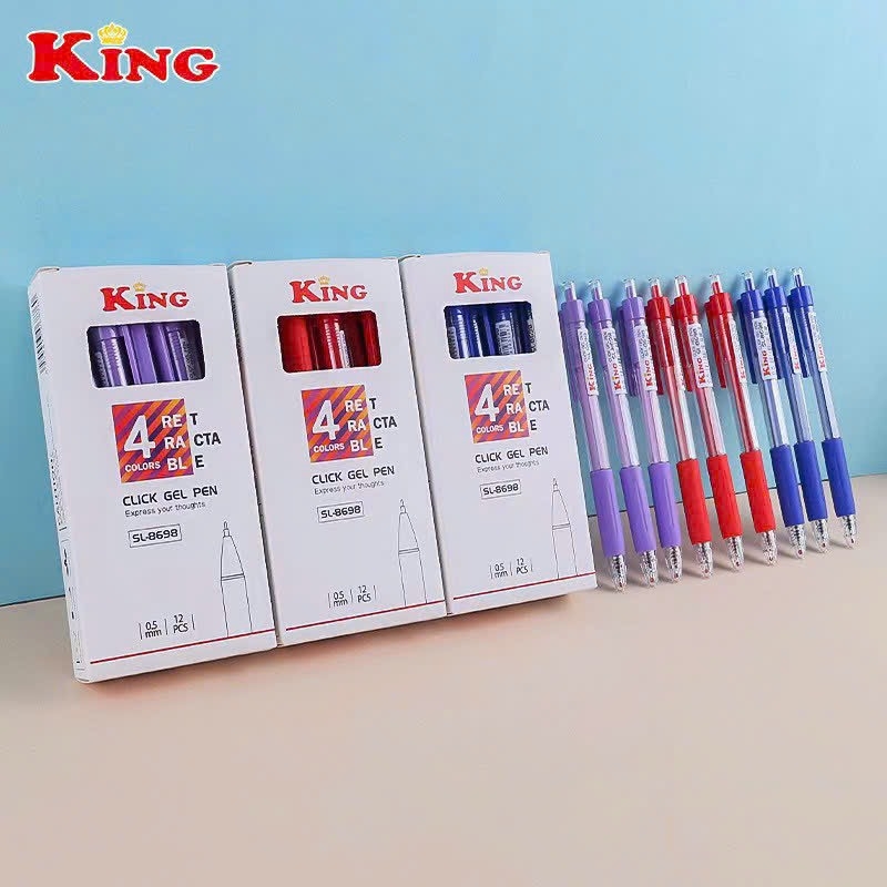 Bút 8698 King/ T8 (Xanh, Tím, Đỏ, Đen) (12 Cây/Hộp; 16 Hộp/Lốc; 192 Hộp/Thùng)