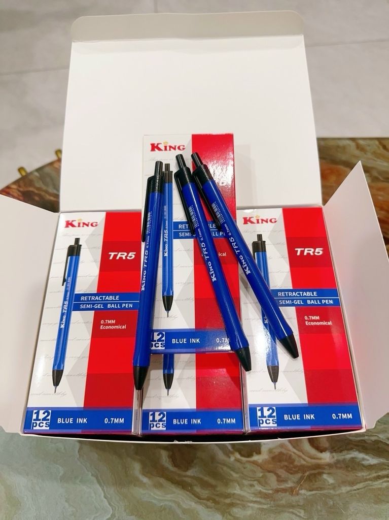 Bút Bi Bấm King TR5 (12 Cây/ Hộp; 12 Hộp/ Lốc; 288 Hộp/ Thùng) - MÀU XANH