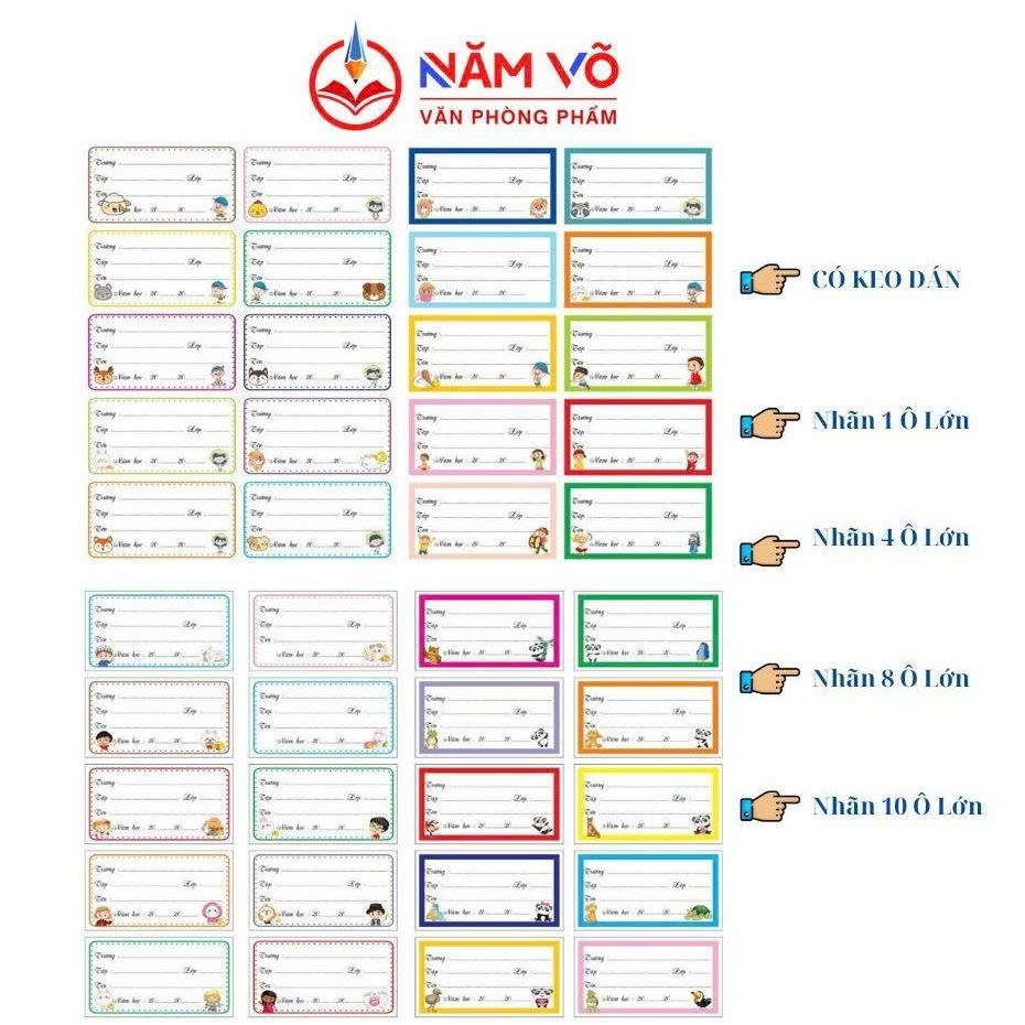 Nhãn Vở Đại 10 Nhãn Có Keo (5 Tờ/Bịch; 10 Bịch/Bó)