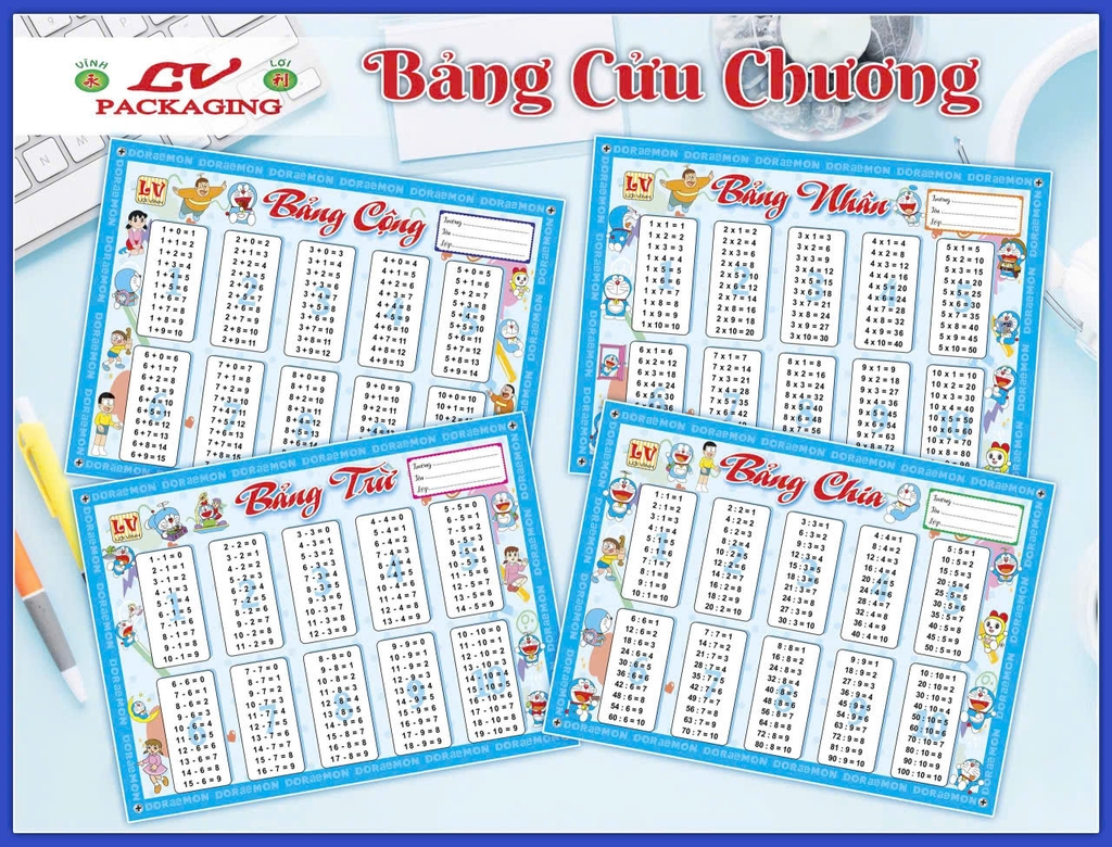 Bảng Cộng, Trừ, Nhân, Chia Có Keo Dán (4 Tờ/ Xấp; 10 Xấp/ Bó; 100 Xấp/ Cục)