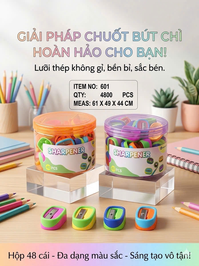 Lon Chuốt Bút Chì Màu Sắc Dễ Thương 601 (48 Cái/Lon, 100 Lon/1 Thùng)
