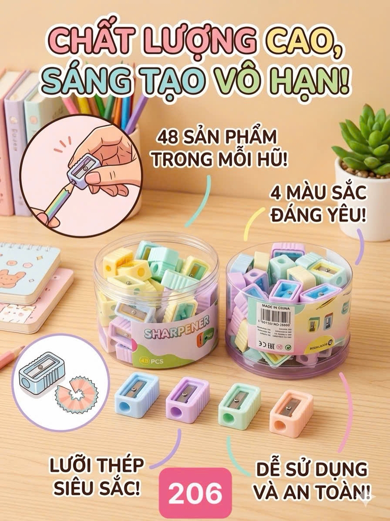Lon Chuốt Bút Chì Màu Sắc Dễ Thương 206 (48 Cái/Lon, 100 Lon/1 Thùng)