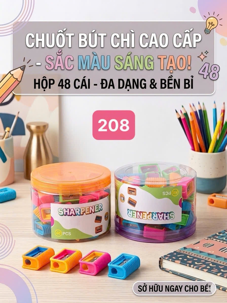 Lon Chuốt Bút Chì Màu Sắc Dễ Thương 208 (48 Cái/Lon, 100 Lon/1 Thùng)