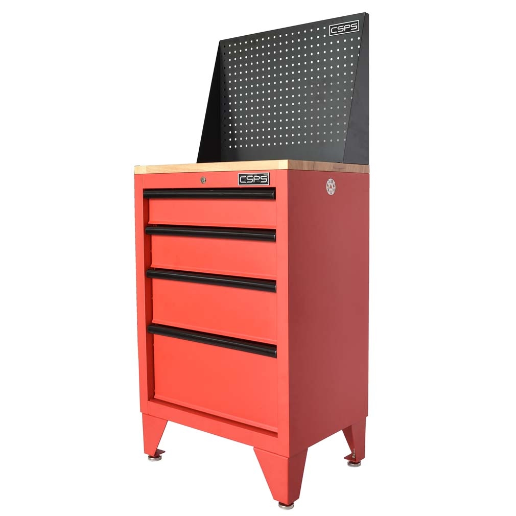 Tủ dụng cụ CSPS 61cm - 04 hộc kéo màu Đỏ tay cầm đen Không mặt ván & vách lưới