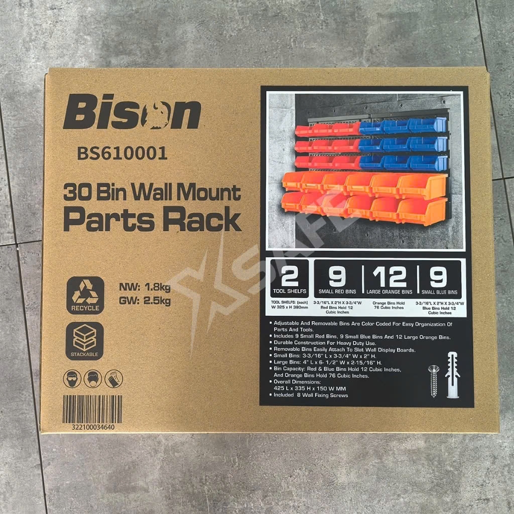 Giá đựng linh kiện đồ nghề treo tường Bison tổng 30 hộc đựng, liên kết chắc chắn, kèm vít treo tường