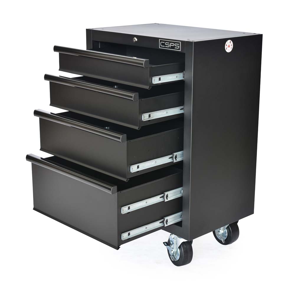 Tủ dụng cụ CSPS 61cm - 04 hộc kéo màu Đen tay cầm đen Không mặt ván & vách lưới
