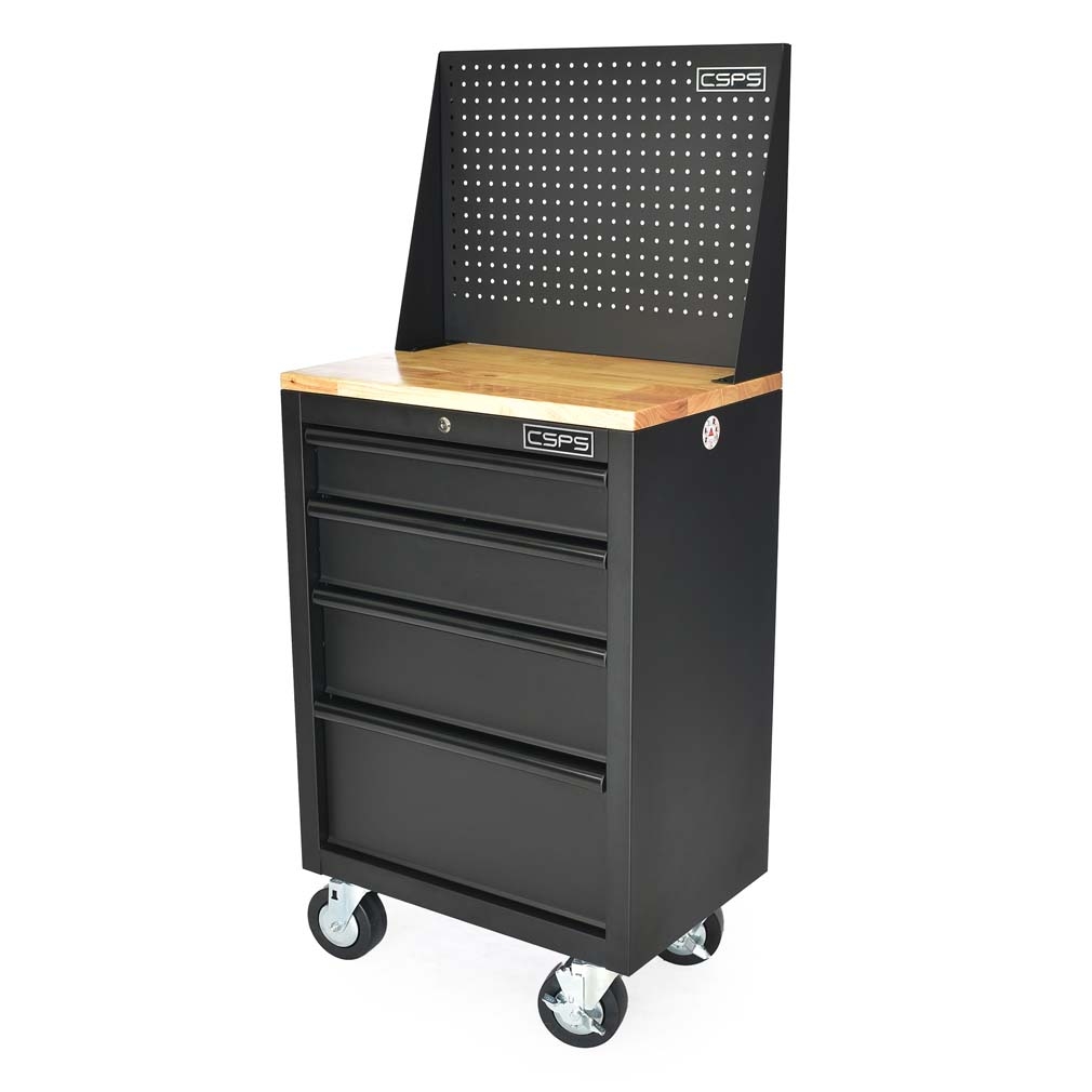 Tủ dụng cụ CSPS 61cm - 04 hộc kéo màu Đen tay cầm đen Không mặt ván & vách lưới