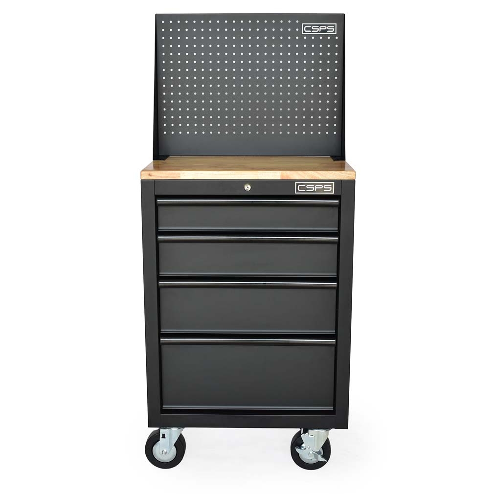 Tủ dụng cụ CSPS 61cm - 04 hộc kéo màu Đen tay cầm đen Không mặt ván & vách lưới