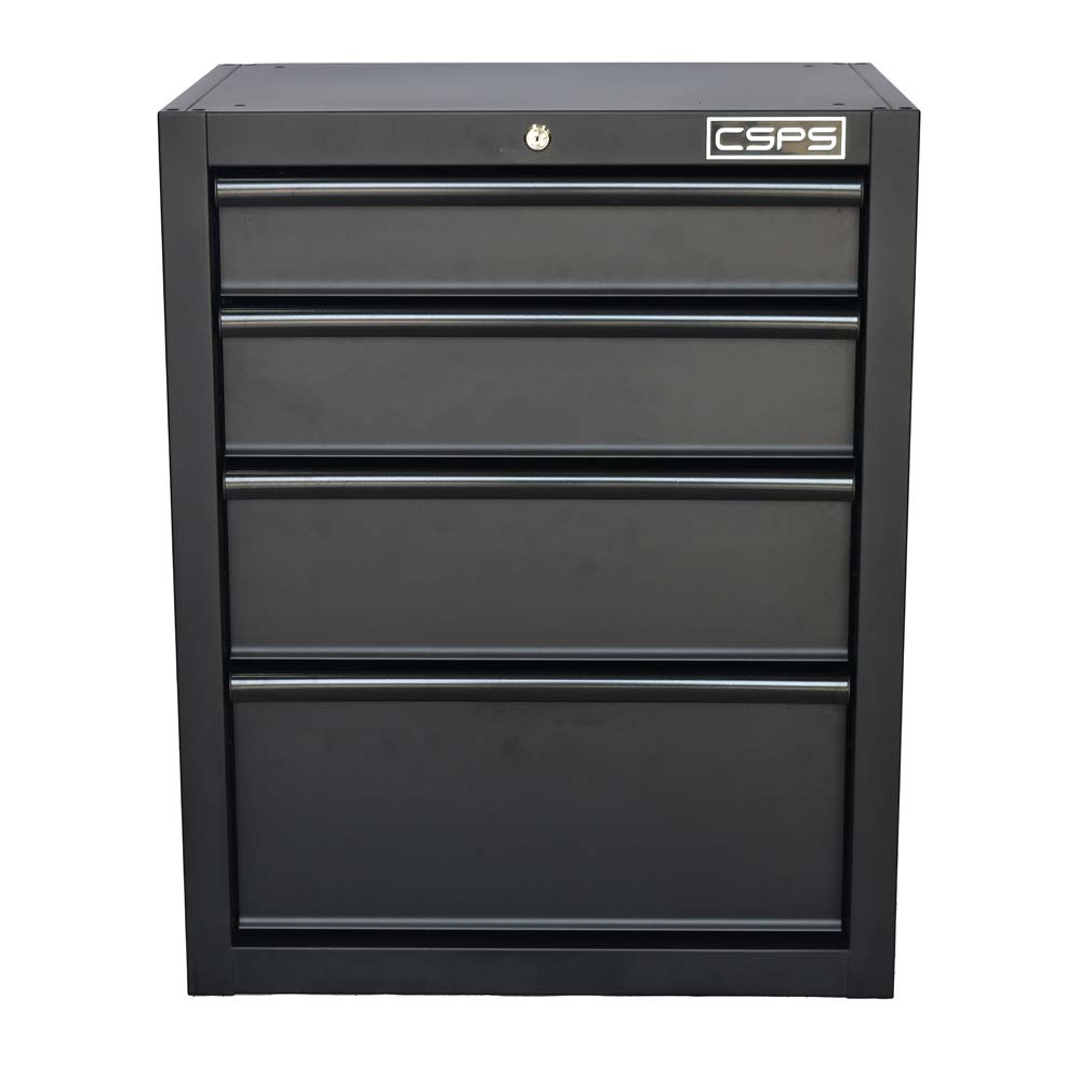 Tủ dụng cụ CSPS 61cm - 04 hộc kéo màu Đen tay cầm đen Có mặt ván & vách lưới