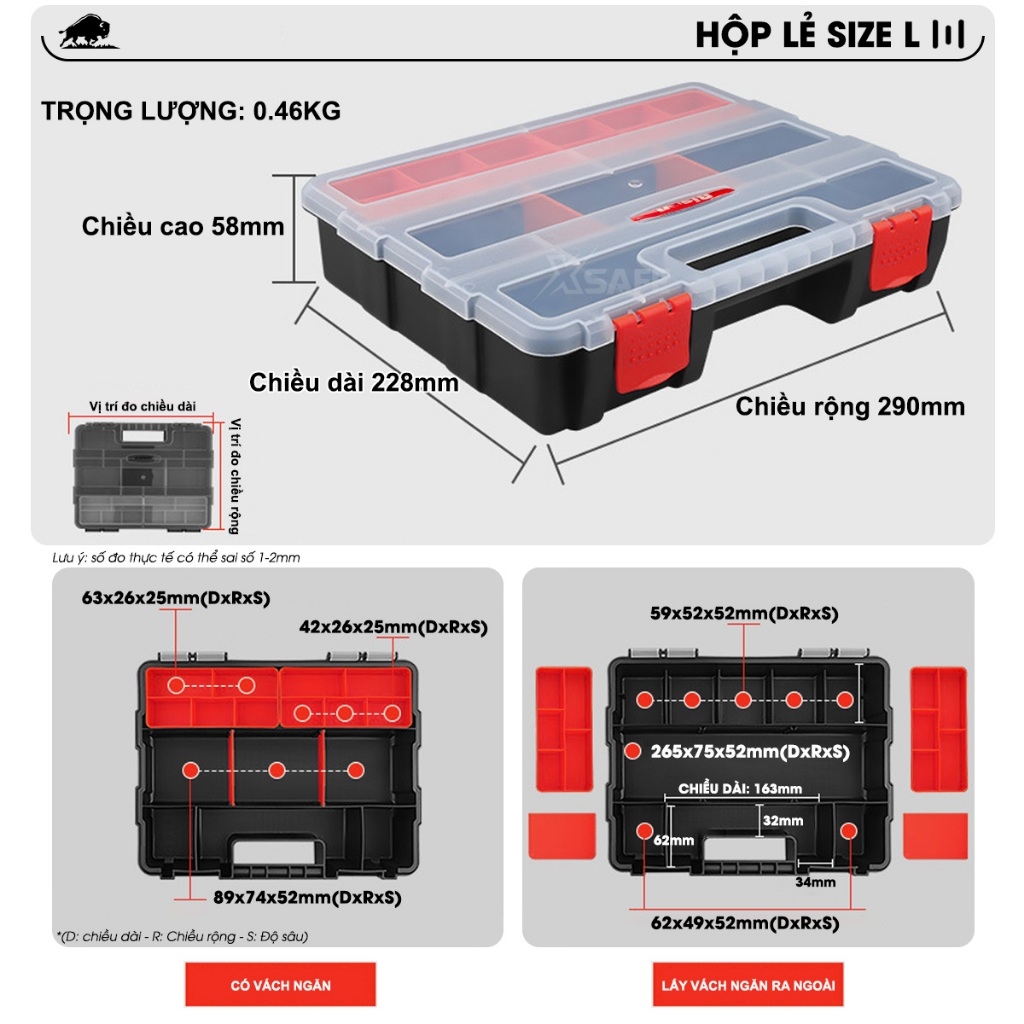 Bộ hộp đựng linh kiện Bison 4 trong 1 nhiều ngăn tiện dụng, dùng đựng ốc vít mũi khoan linh kiện điện tử thủ công câu cá