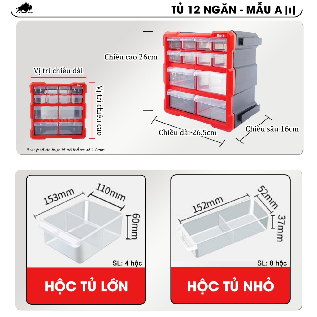 Tủ đựng dụng cụ nhựa kết nối 12 ngăn Bison BS386101D