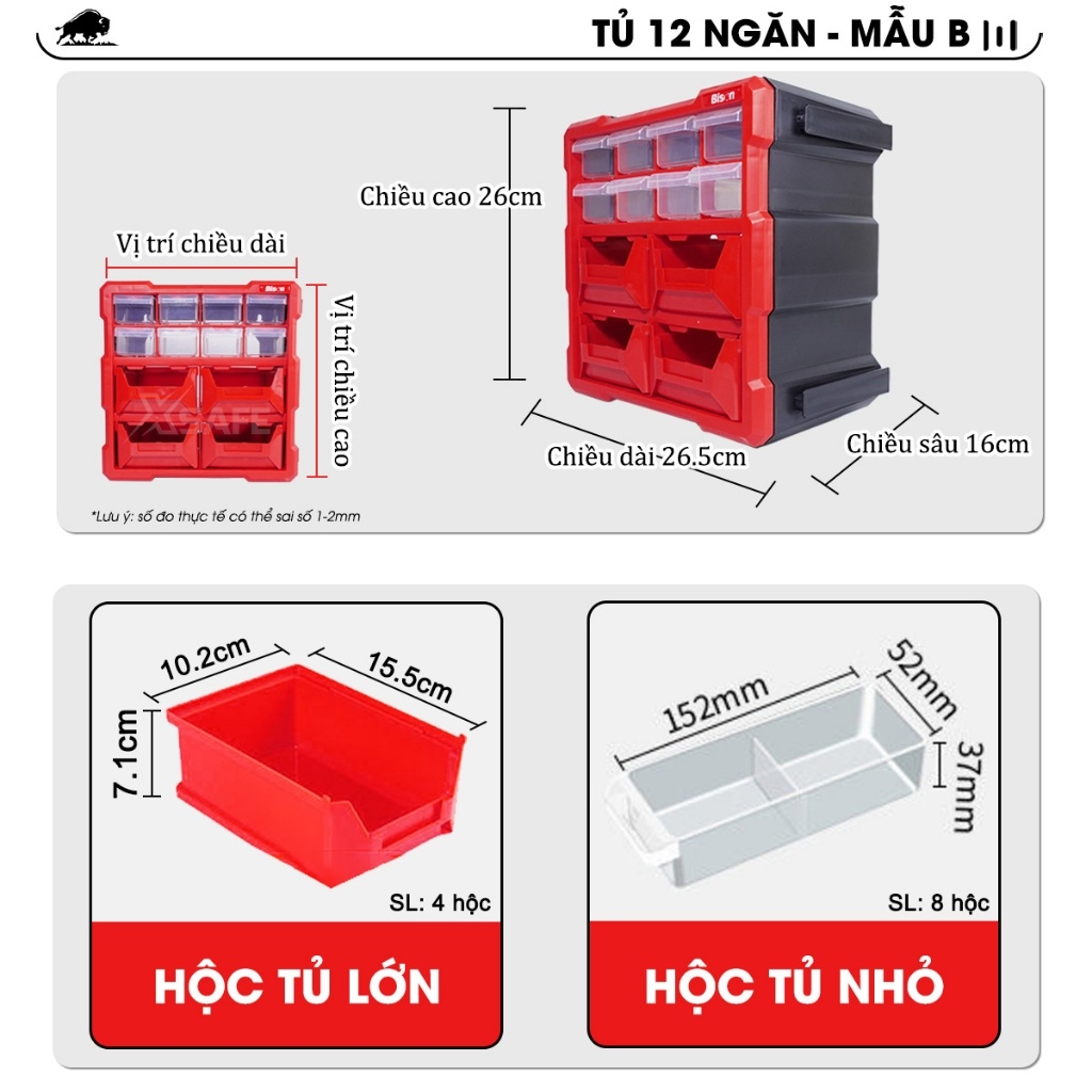 Tủ đựng dụng cụ nhựa kết nối 12 ngăn Bison BS386101D