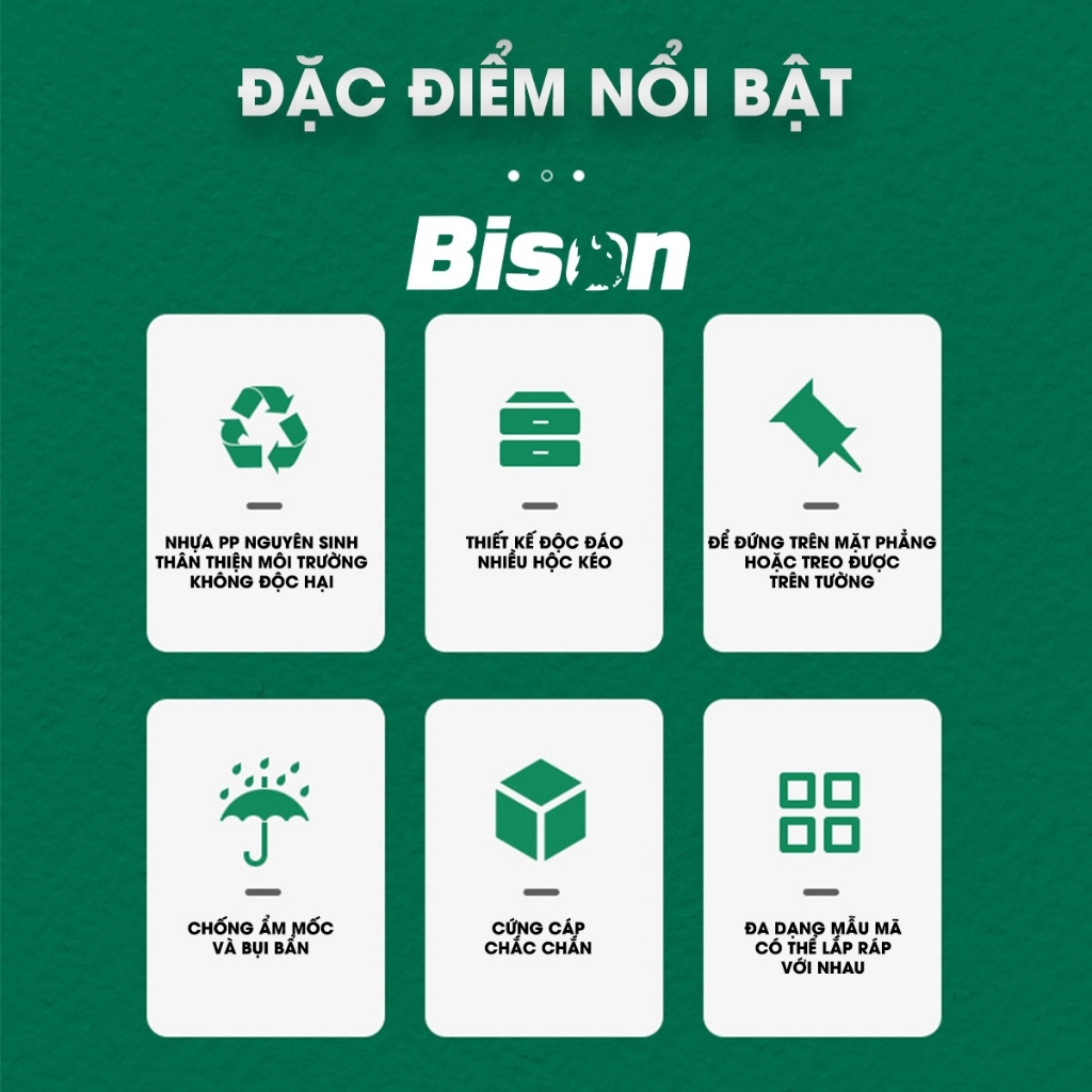 Tủ nhựa đựng linh kiện nhiều ngăn Bison tổng 39 ngăn tiện lợi, nhựa PP nguyên sinh, dùng đựng ốc vít linh kiện điện tử
