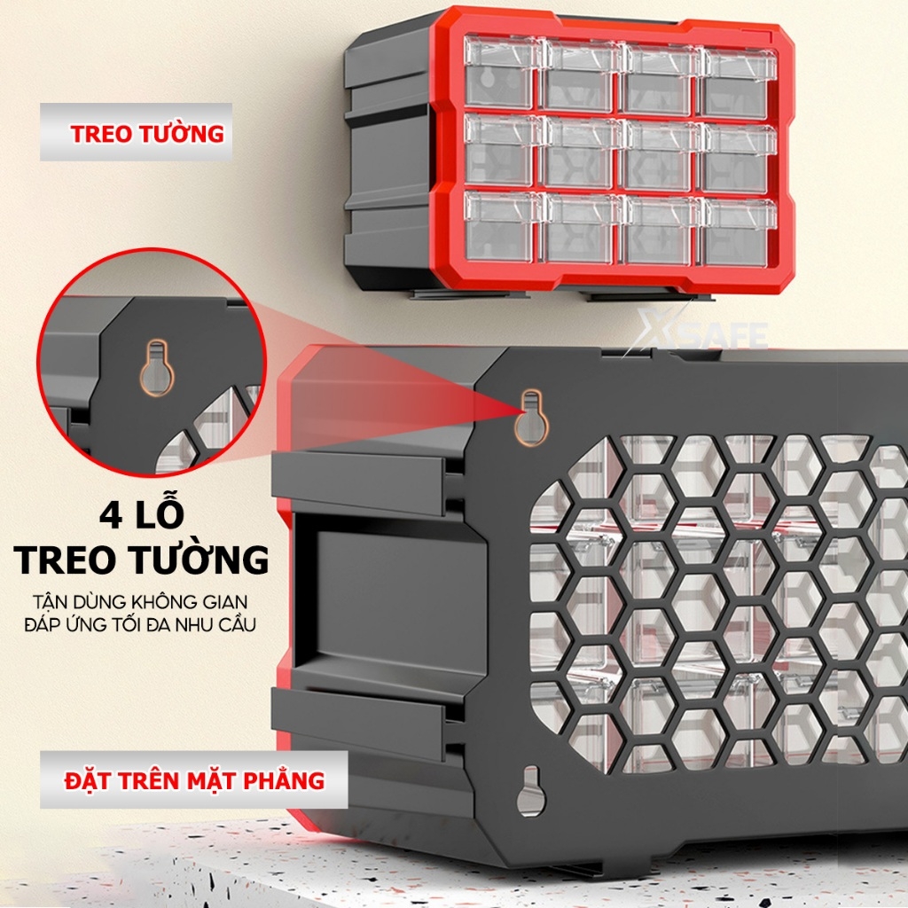 Hộp đựng linh kiện Bison nhiều ngăn có ghép nối Tủ nhựa nguyên sinh chắc chắn, dùng đựng đinh, ốc vít, linh kiện điện tử