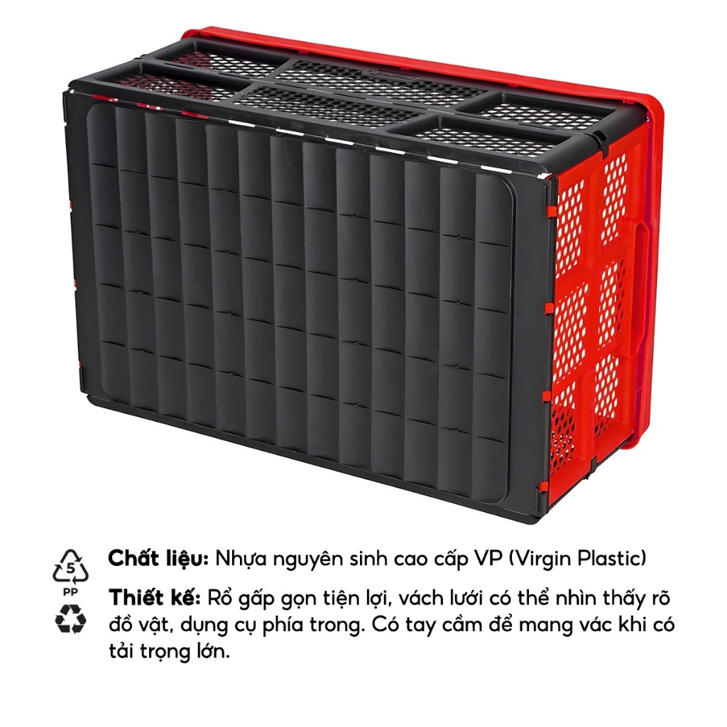 Rổ nhựa gấp gọn đa năng Bison BS011055 nhựa nguyên sinh bền chắc, kích thước50x33x22cm, có thể gấp gọn tiện lợi