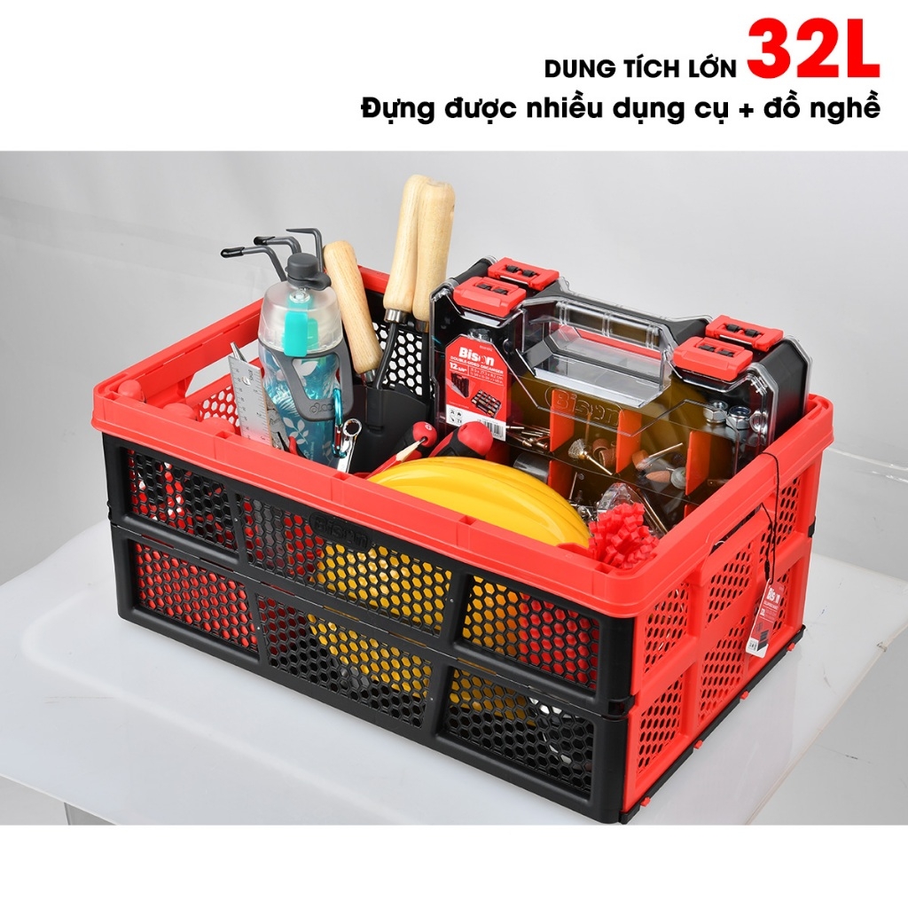 Rổ nhựa gấp gọn đa năng Bison BS011055 nhựa nguyên sinh bền chắc, kích thước50x33x22cm, có thể gấp gọn tiện lợi