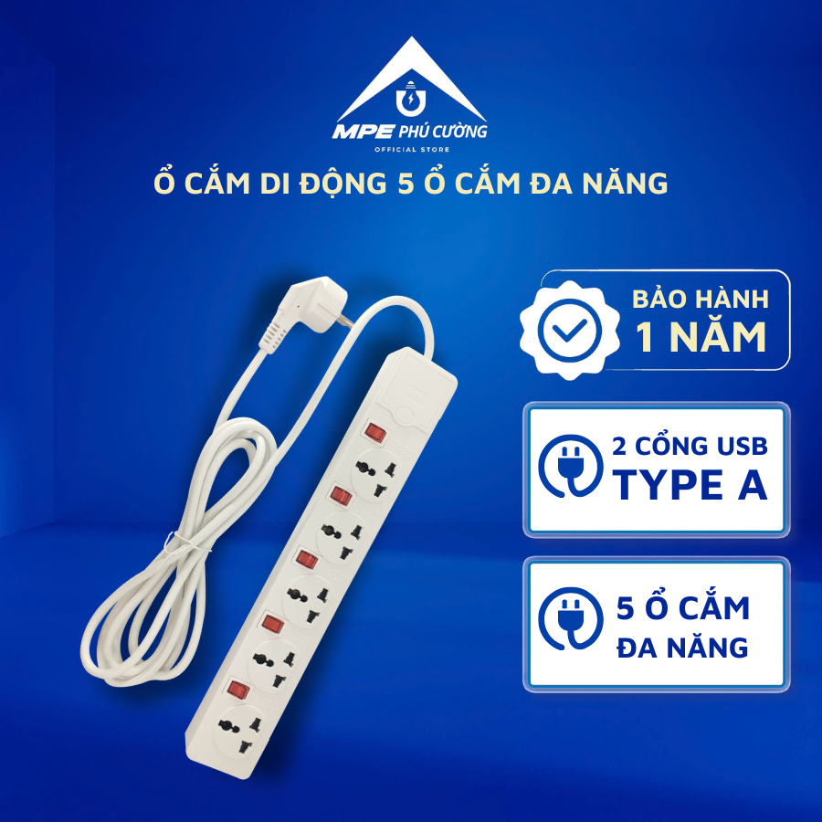 AM5S - Ổ cắm di động 5 ổ màu trắng
