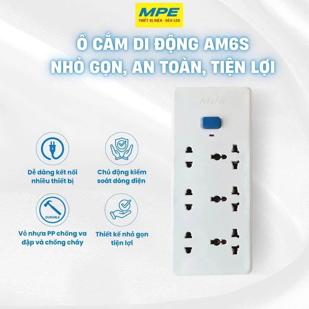 AM6S - Ổ cắm di động 3 ổ cắm đa năng 3 ổ cắm 2 chấu