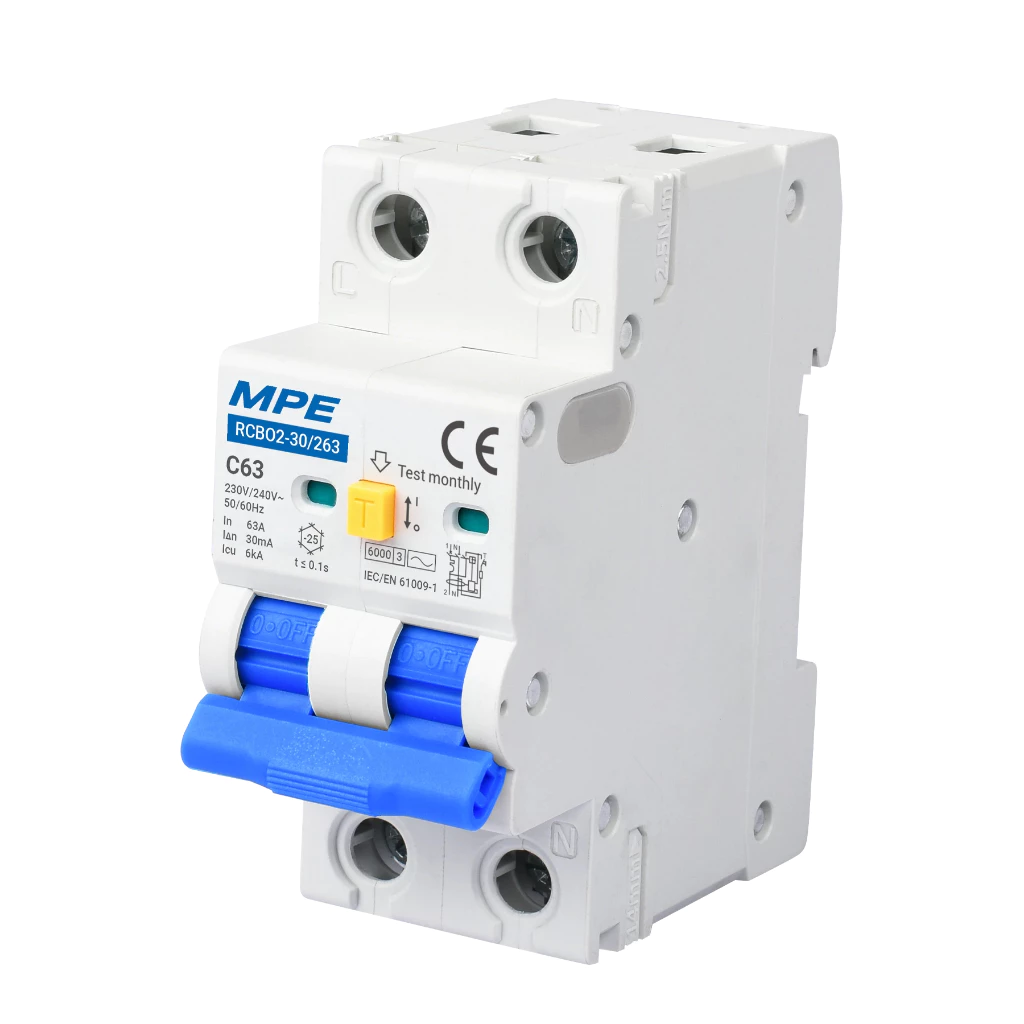 RCBO2-30/263 - Cầu dao RCBO2, 2 cực, 63A