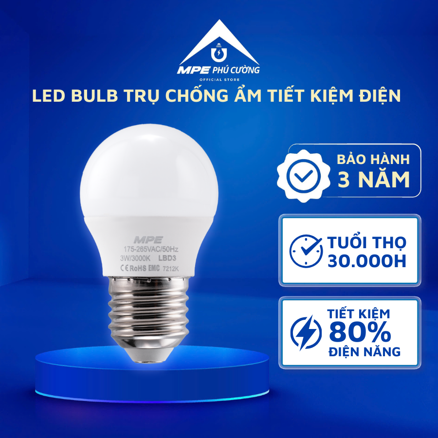 LBD3-3V - Đèn led bulb chống ẩm 3W vàng