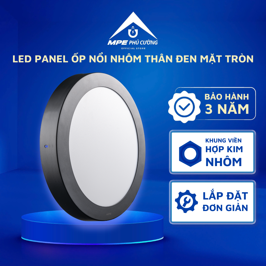 SRPLB-18V - Đèn led panel tròn nổi, thân đen, 18W vàng