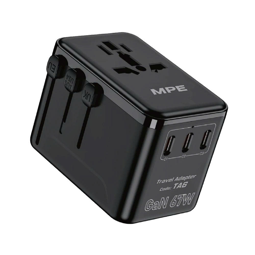 TA6 - Ổ cắm du lịch đa năng, Tích hợp 3 cổng USB-C, 1 cổng USB-A, sạc nhanh GaN 67W