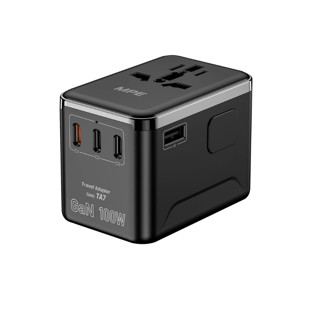 TA7 - Ổ cắm du lịch đa năng,Tích hợp 3 cổng USB-C, 1 cổng USB-A, sạc nhanh GaN 100W