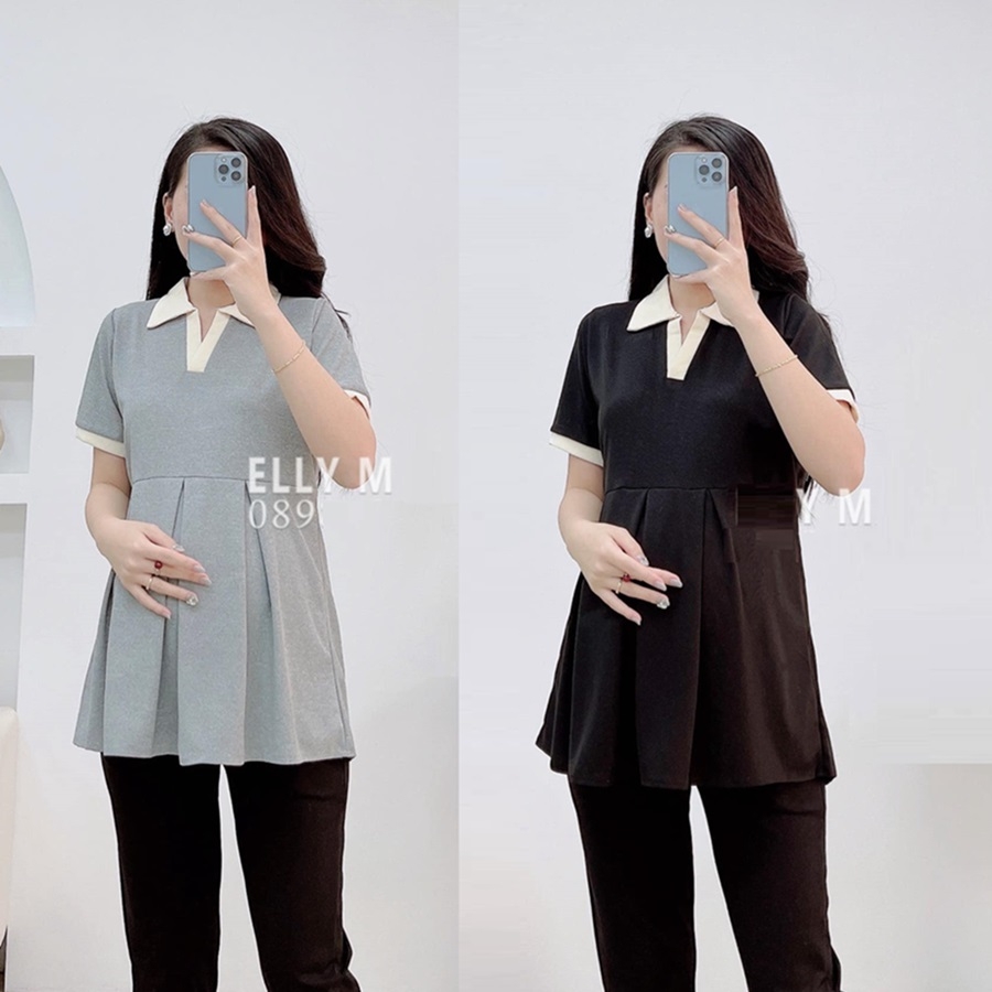 Áo bầu cotton mùa hè, dáng sơ mi lịch sự, thấm hút mồ hôi