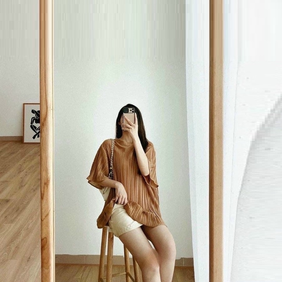 Áo Bầu Xếp Ly, Vải Voan Lụa Đẹp Nhẹ Nhàng, Dáng trẻ trung, Mẫu mới