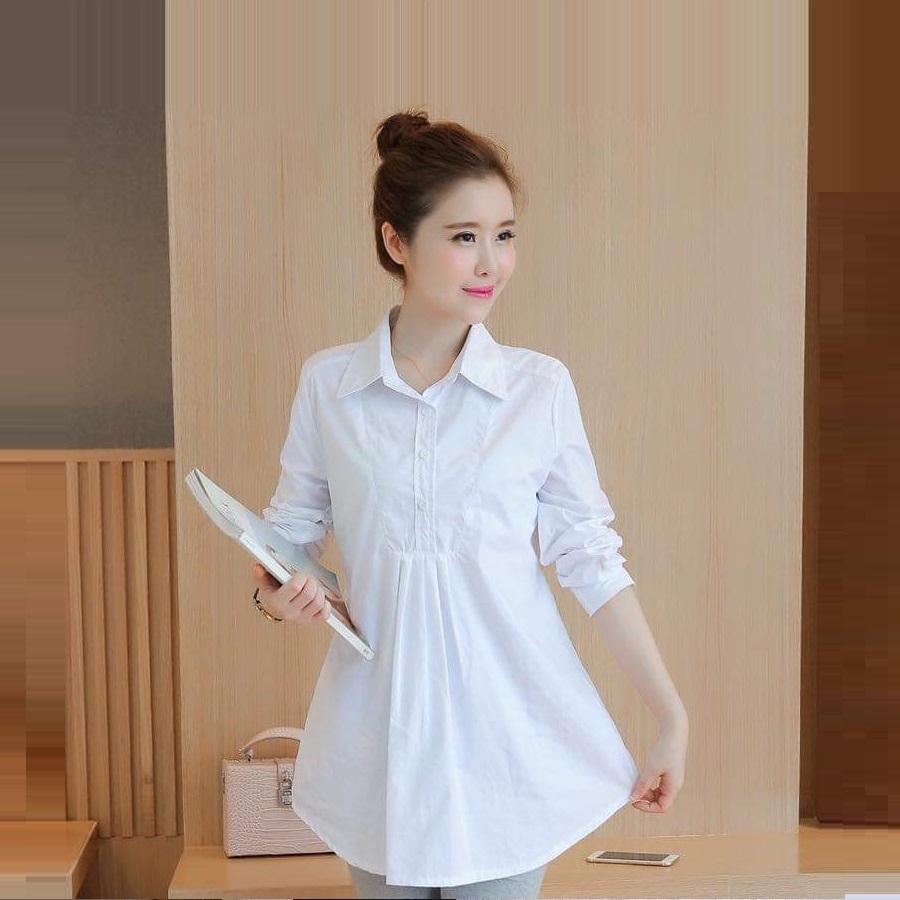 Áo bầu sơ mi trắng công sở, lịch sự trẻ trung cho mẹ bầu