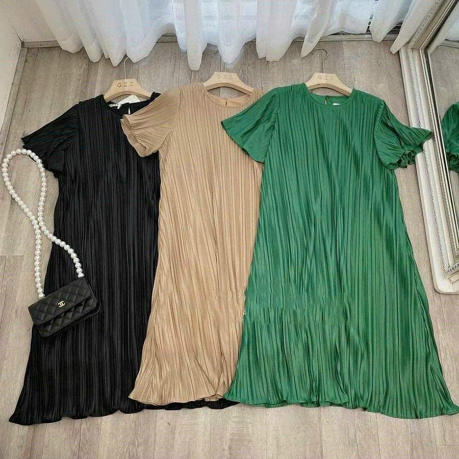 Đầm bầu xếp ly - Váy 2 lớp kín đáo - Chất voan lụa mềm, nhẹ, mát.