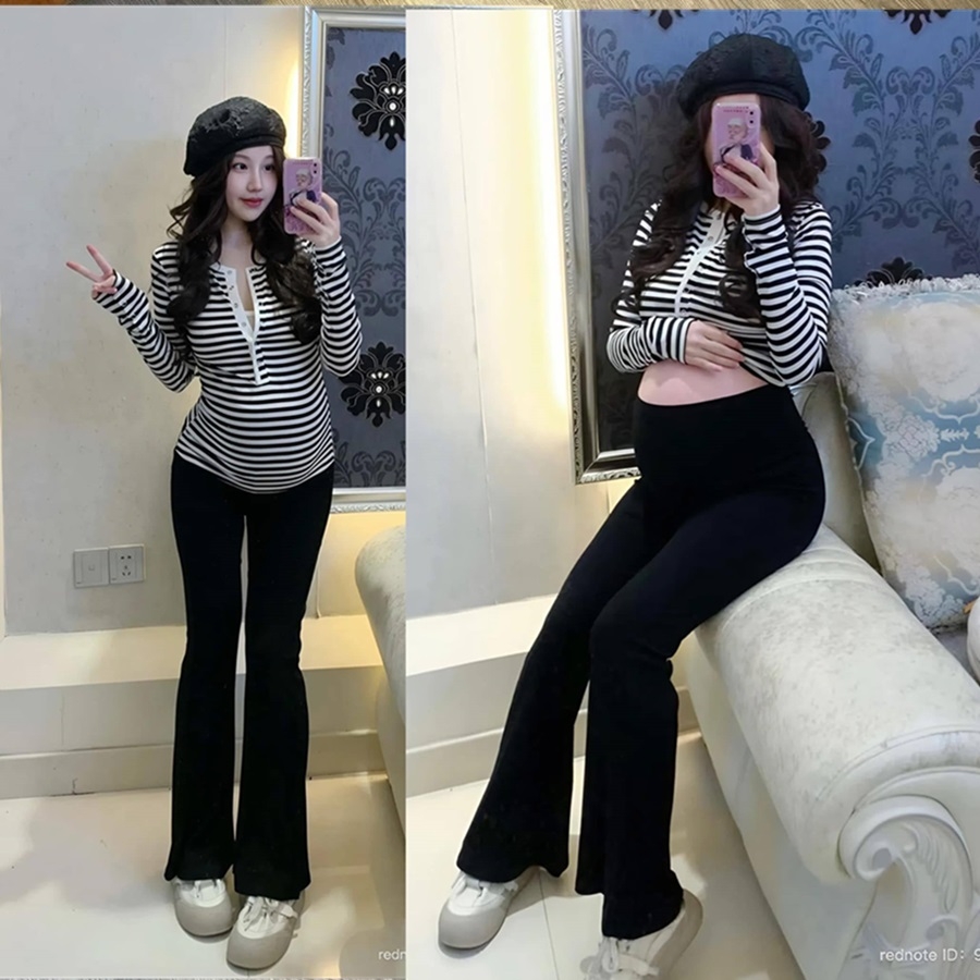 Quần bầu ống loe công sở, phong cách Hàn trẻ trung, vải Cotton umi co giãn 4 chiều thoải mái cho mẹ bầu