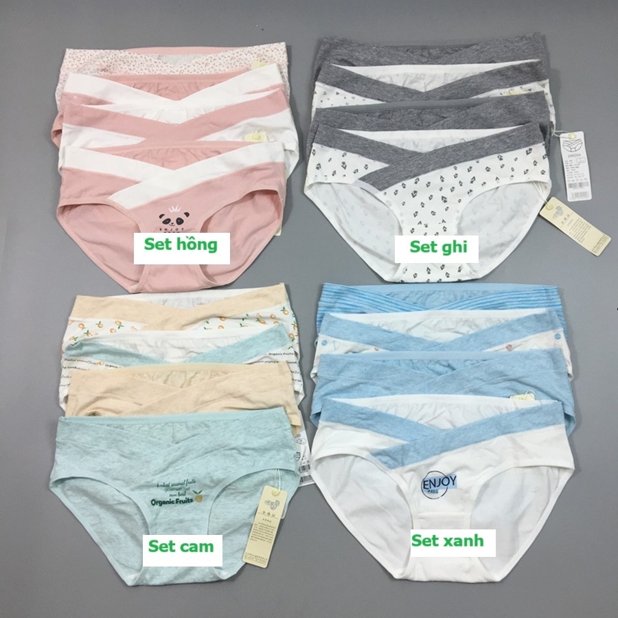 Set quần lót bầu 4 chiếc, quần chip bầu cotton mềm,thoáng, mát