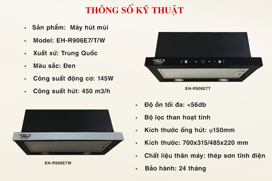 Máy Hút Mùi Âm Tủ Chef’s EH-R906E7T