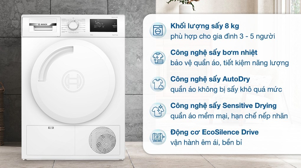 Máy Sấy Bơm Nhiệt Bosch WTH83028SG